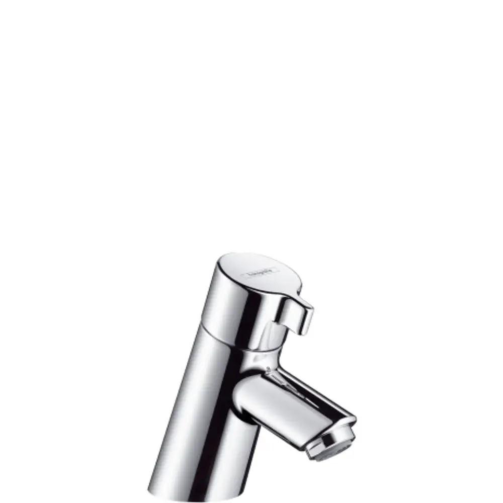 Chromfarbenes Standventil von Hansgrohe mit einem Hebel zur Steuerung des Wasserflusses. Geeignet für Kaltwasser oder vorgemischtes Wasser ohne Ablaufgarnitur.